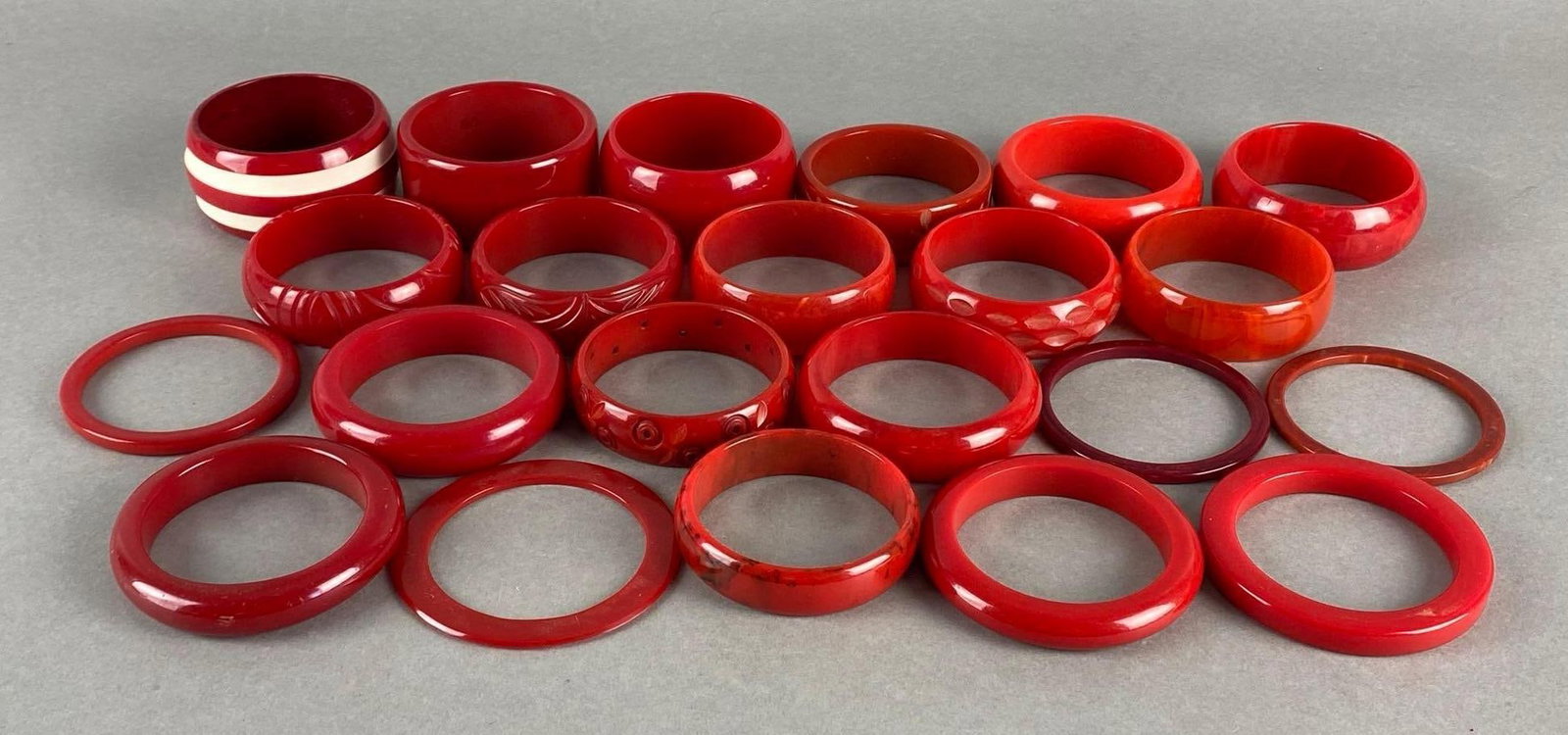 Group of 20+ Red Bakelite and Plastic Bangle Bracelets (1 of 2)