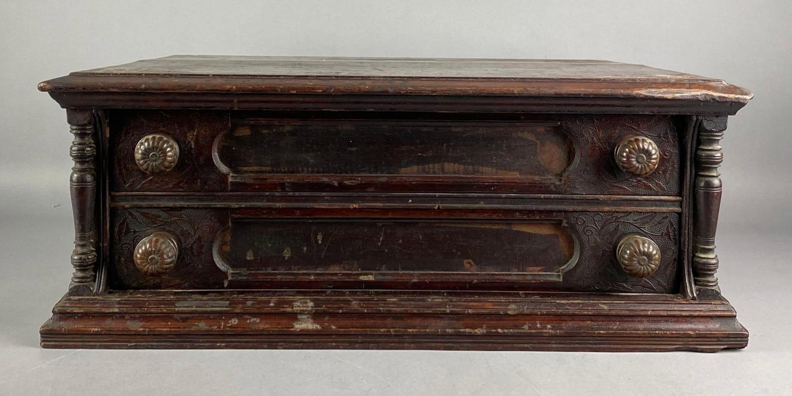 Antique Carved Wood Tabletop Thread Spool Cabinet (1 of 5)