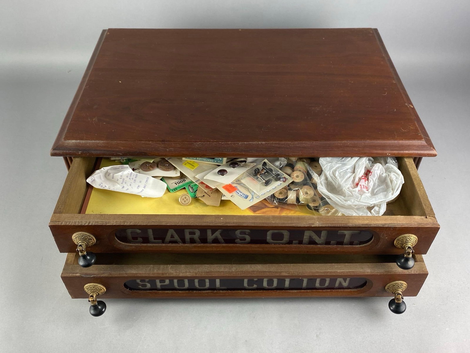 Antique Clarks ONT Thread Spool Tabletop Cabinet - 2