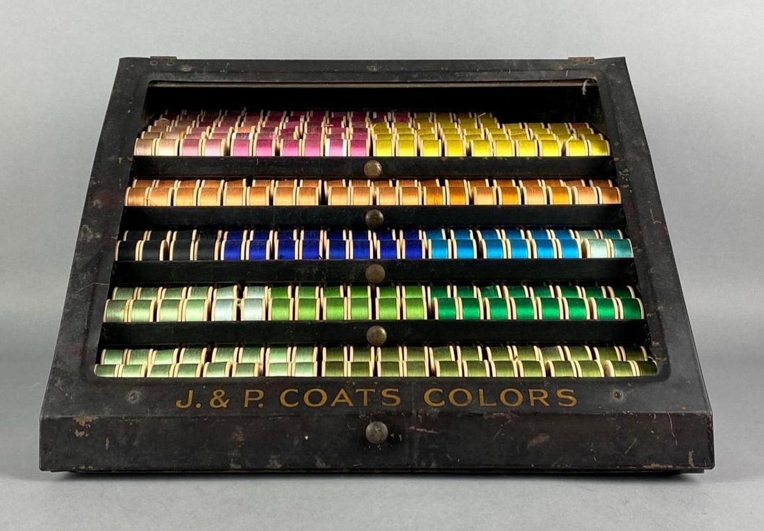 Antique J and P Coats In Store Tabletop Thread Spool Metal Advertising Cabinet (1 of 6)