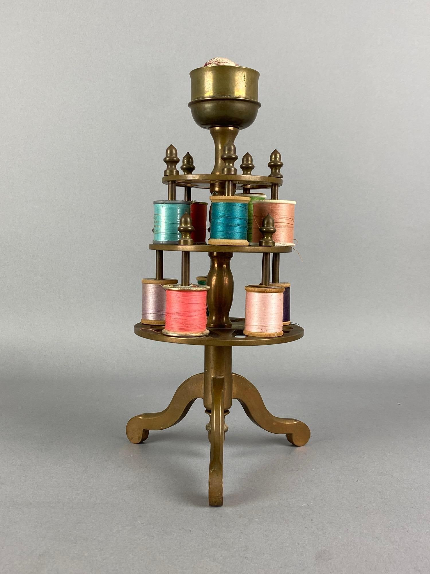 Antique Cast Brass Thread Spool Carousel Stand - 2