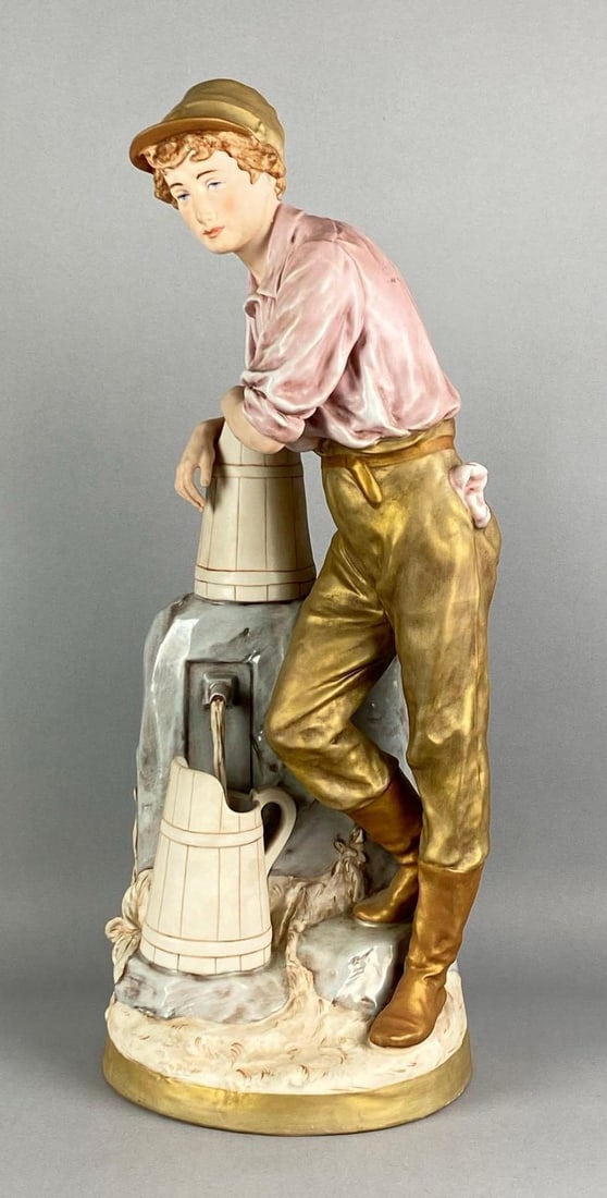 Royal Dux Art Nouveau Young Man At Water Pump Porcelain Figurine (1 of 8)