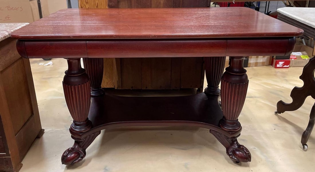 Antique Oak Library Table with Drawer - 2