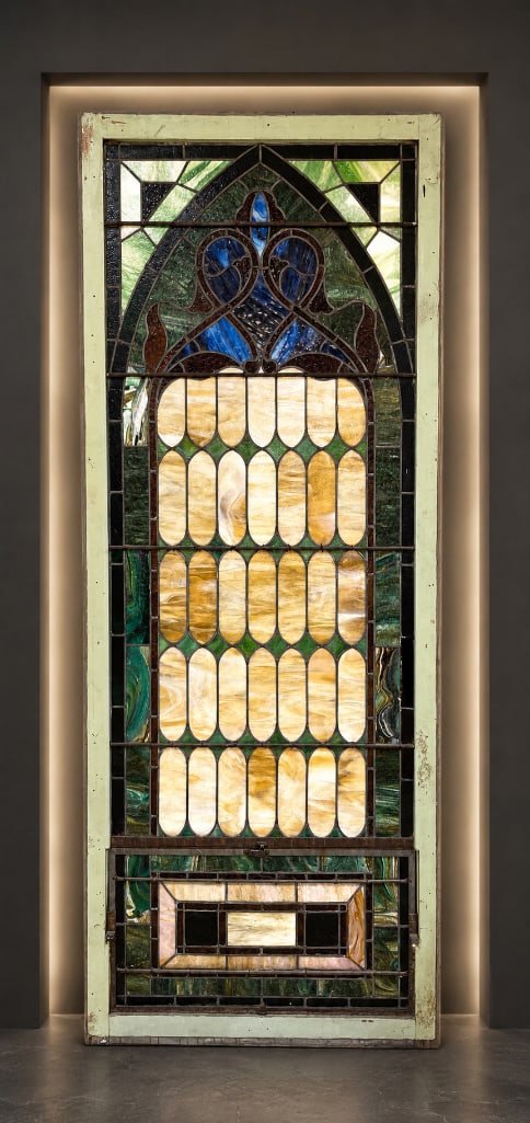 Antique Arch-Top Stained Glass Window with Transom (1 of 8)