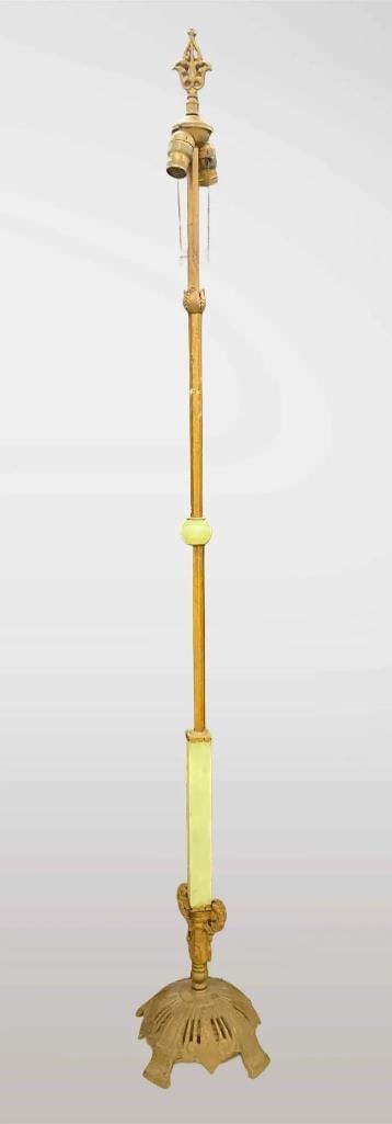 Antique 1930s Jadeite Art Nouveau Bridge Floor Lamp: Untested. Measures 60 inches tall. No in house shipping, third party recommended.