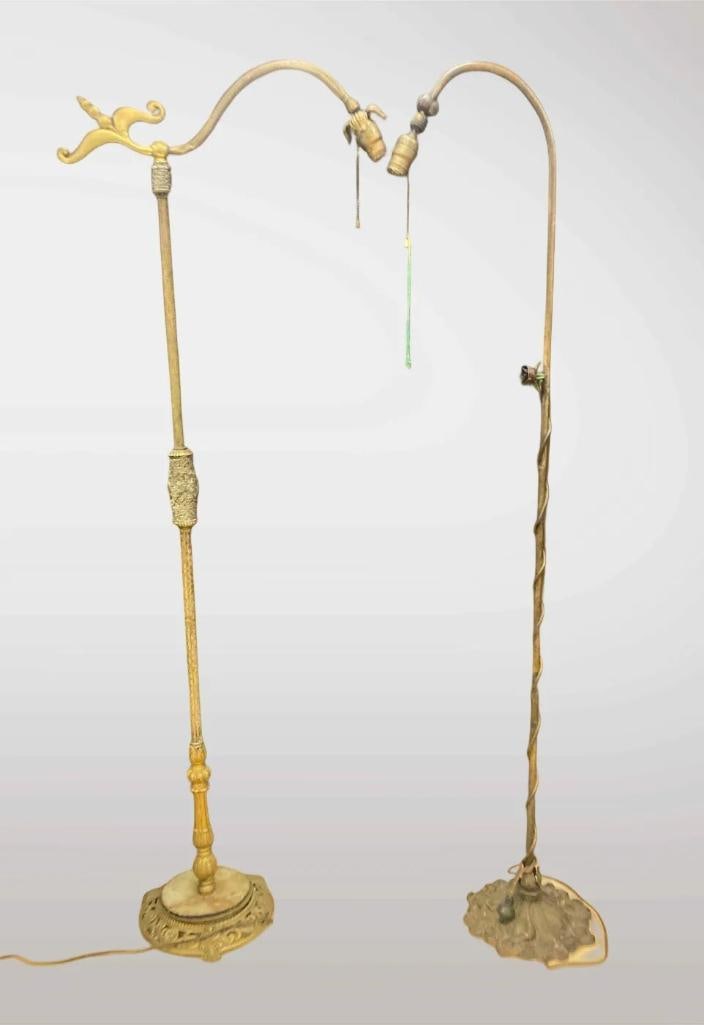 Group of 2 Antique 1930s Art Deco Floor Lamps: Untested. Measures 60 inches tall. No in house shipping, third party recommended.