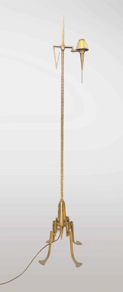 Vintage 1950s Brutalist Style Brass Floor Lamp: Untested. Measures 60 inches tall. No in house shipping, third party recommended.
