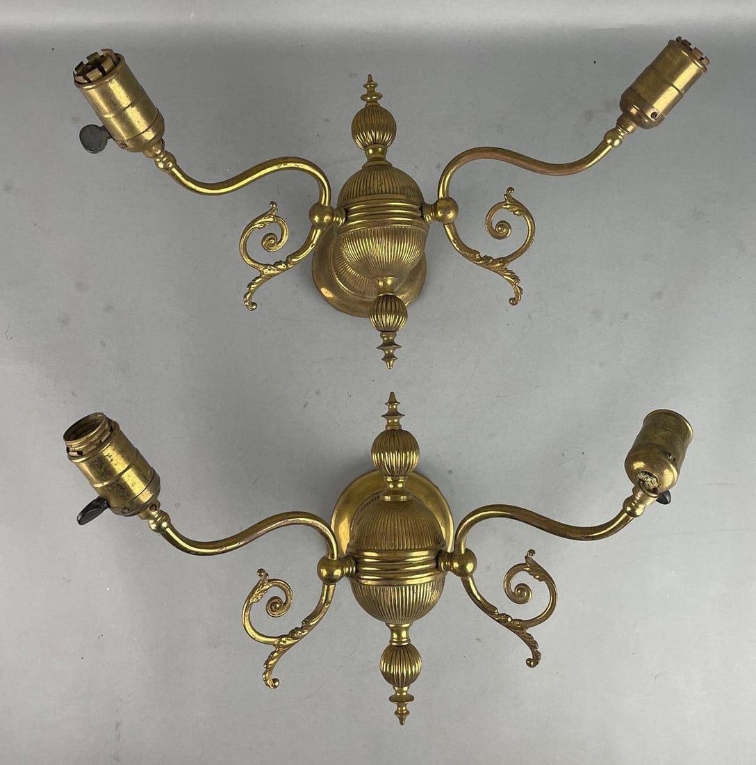 Group of 2 Brass Twin Arm Wall Sconces (1 of 3)