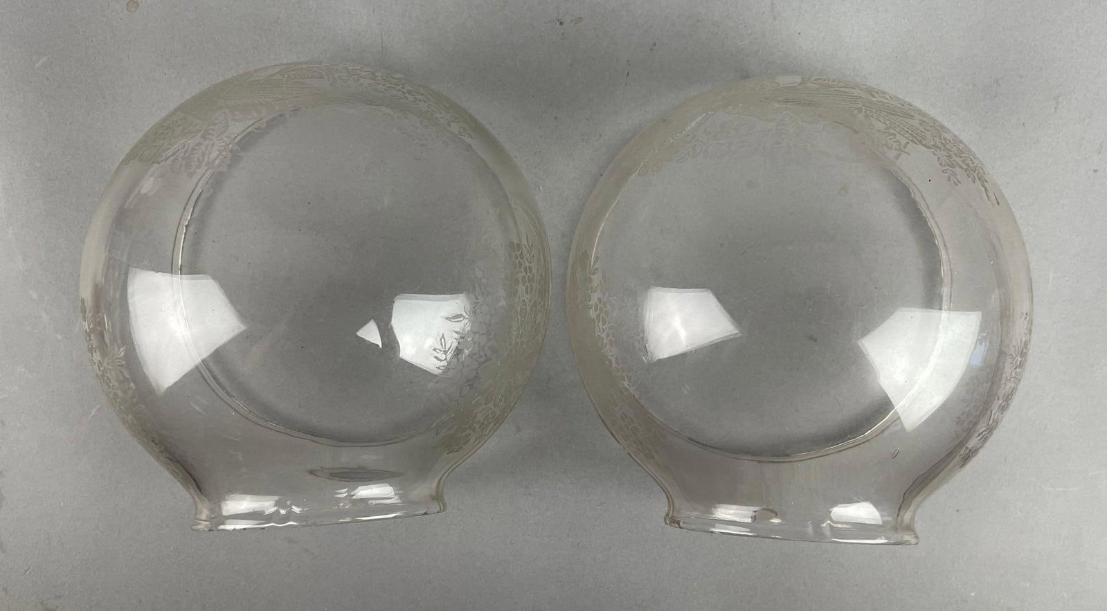 Pair of Antique Floral Etched Glass Lamp Shades (1 of 4)