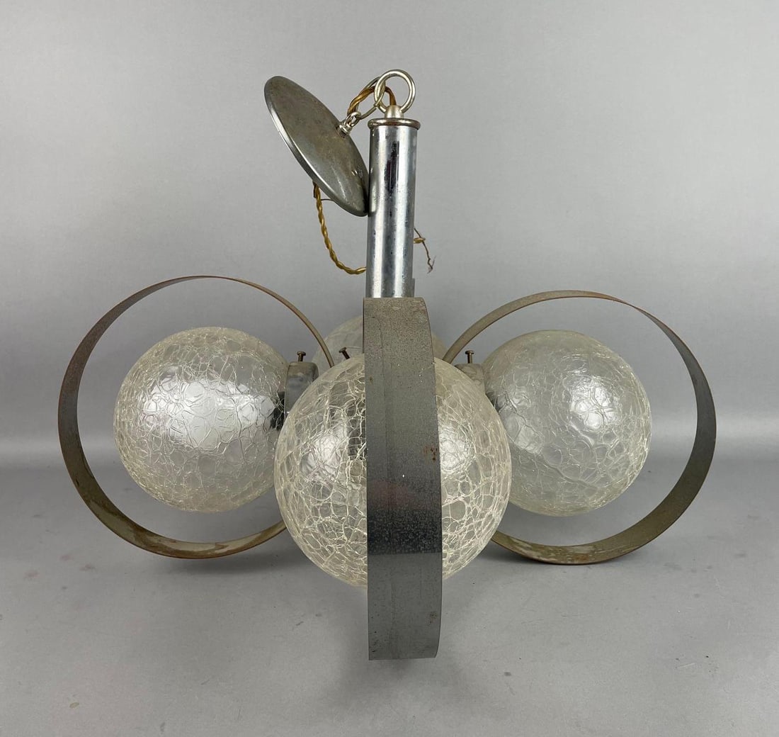 MCM Chrome Chandelier with Crackle Glass Globes (1 of 2)