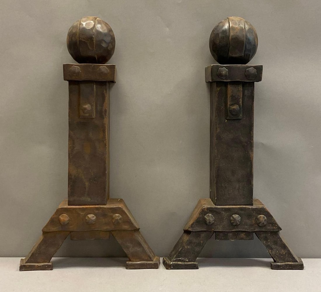 Pair of Antique Hammered Cast Iron Andirons (1 of 2)