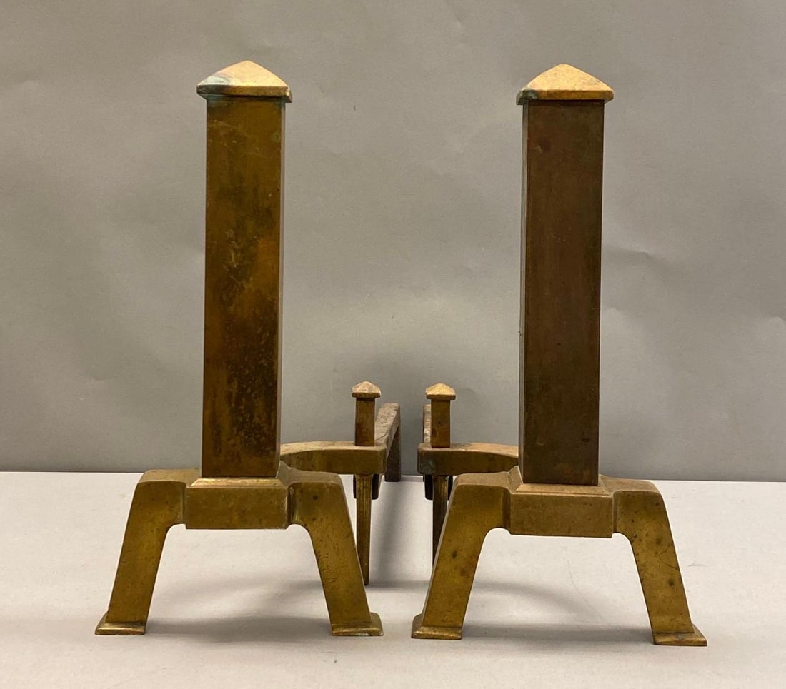 Pair of Antique Cast Iron Brass Finished Andirons (1 of 2)