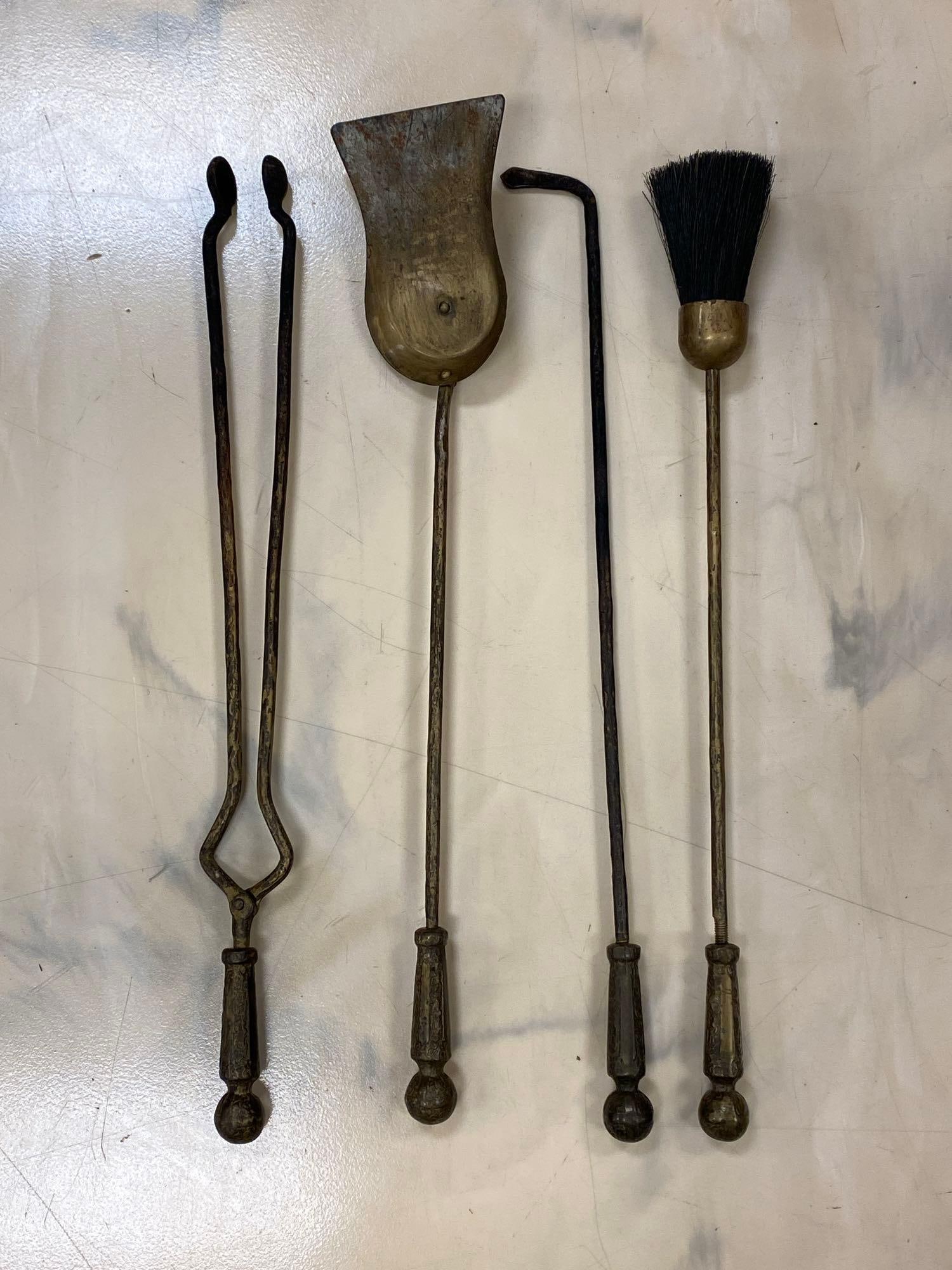 Antique Brass Fireplace Tool Set - 4