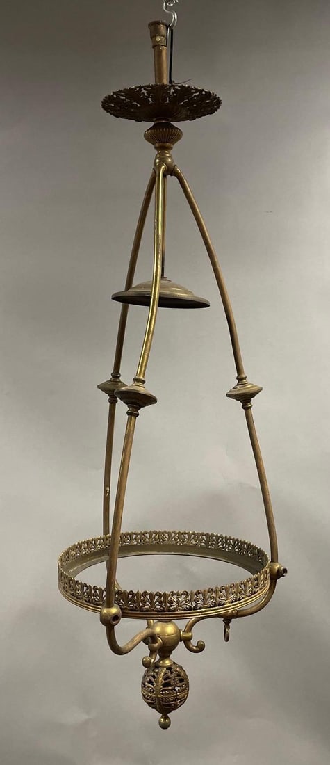 Antique Brass Classic Revival Gas Chandelier: arms bent, measures 41" x 13 1/2", 12" fitter