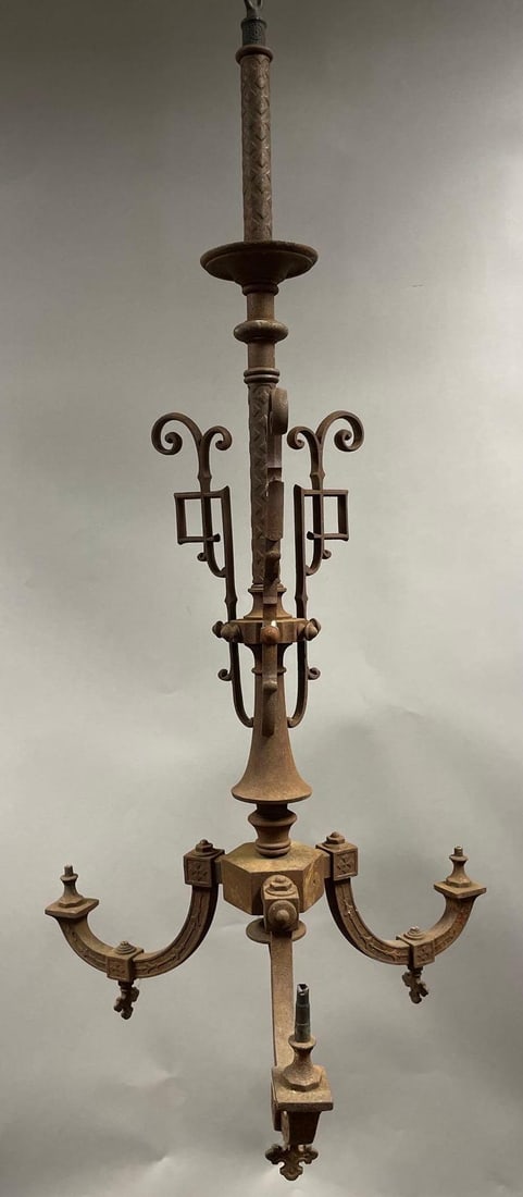 Antique Metal 3 Arm Gas Chandelier: 3rd party shipper or pickup recommended. Measures 41" x 20"