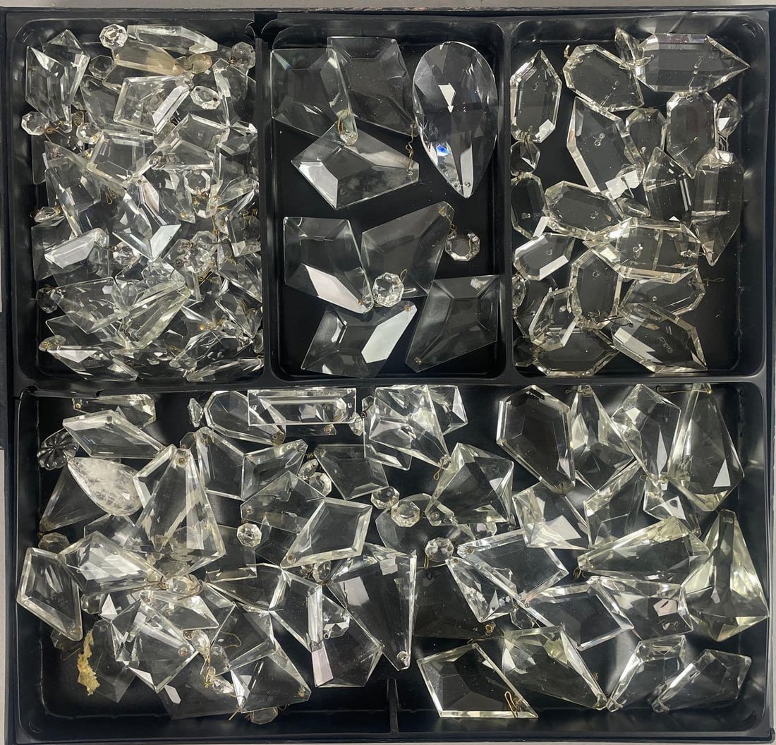 Group of Antique Chandelier Crystals: Largest teardrop measures 3 1/4" x 2"
