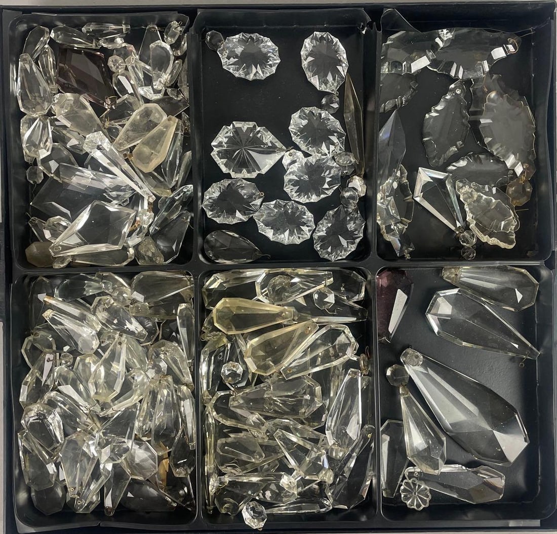 Group of Antique Chandelier Crystals: Largest measures 4 3/4" x 2"