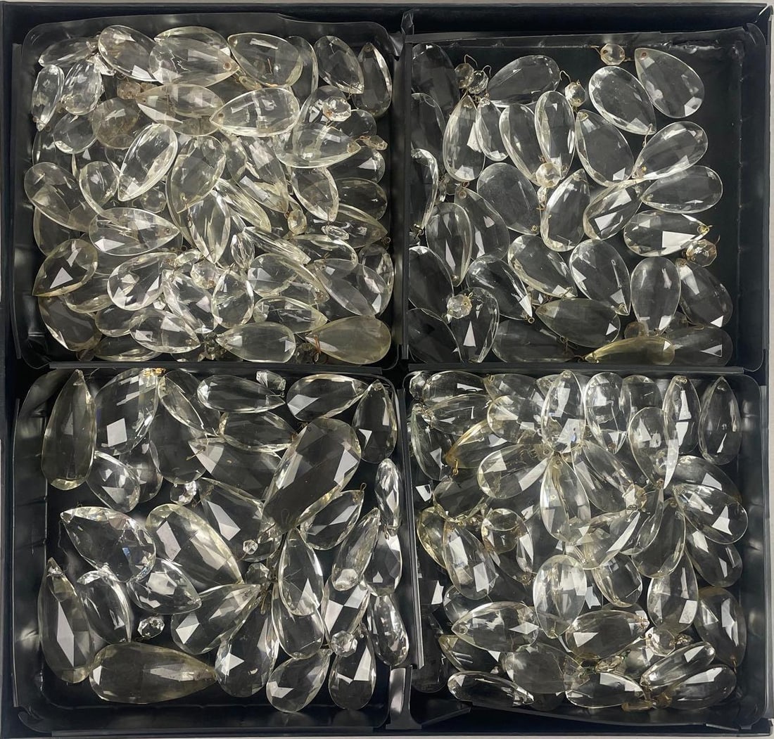 Group of Antique Teardrop Chandelier Crystals: Largest measures 3 1/2" x 1 3/4"
