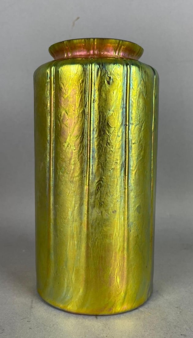 Antique Iridescent Aurene Cylinder Glass Lamp Shade (1 of 4)