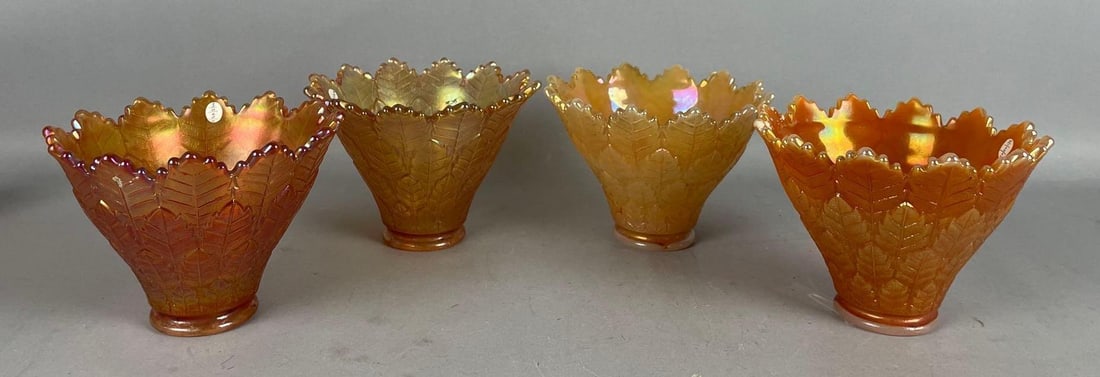 Group of Antique Marigold Carnival Glass Leaf Pattern Lamp Shades (1 of 4)