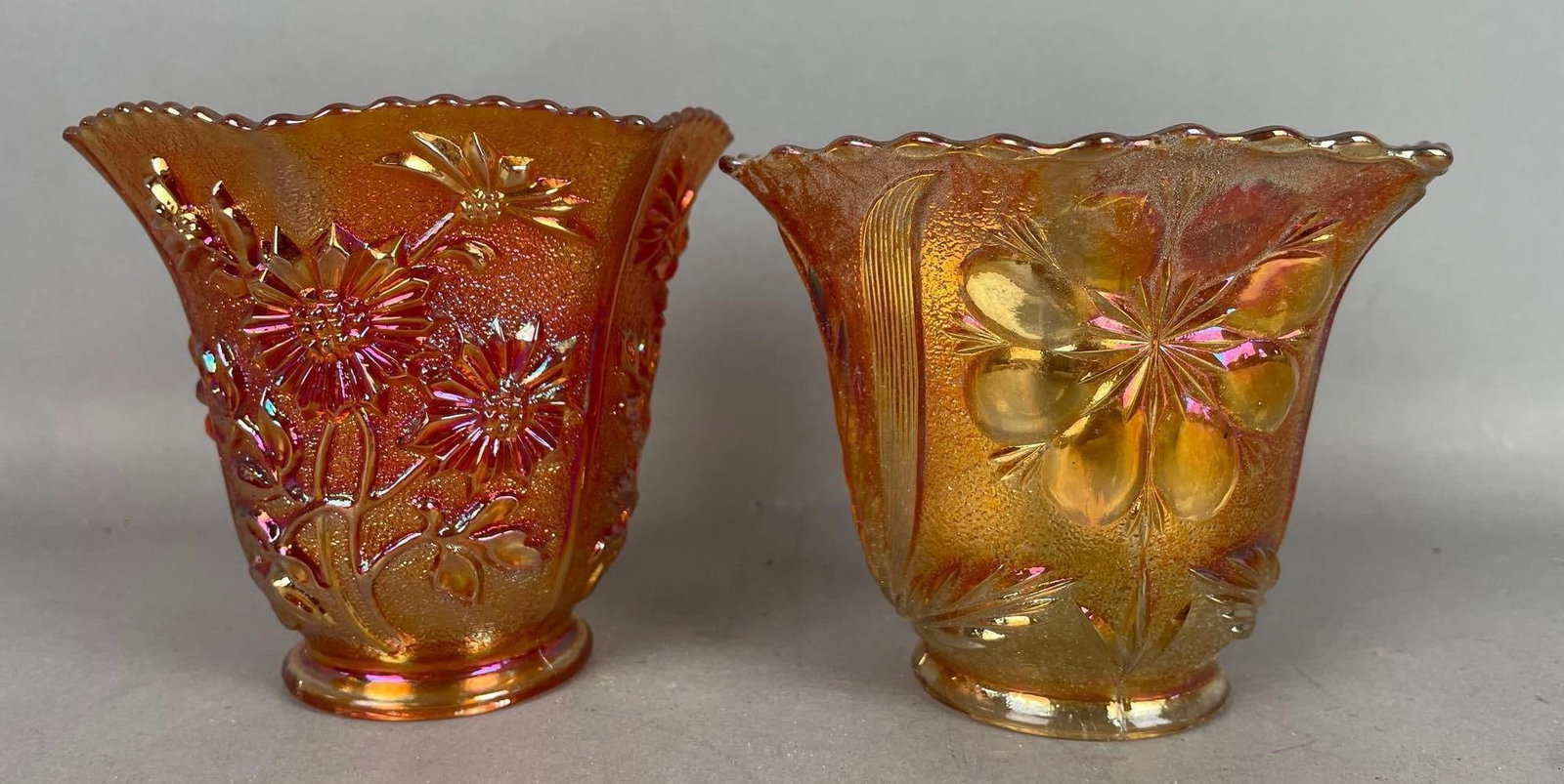 Group of 2 Antique Floral Marigold Carnival Glass Lamp Shades (1 of 3)