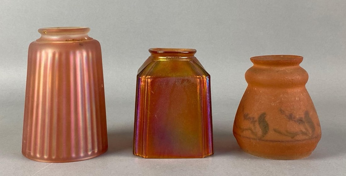 Group of 3 Antique Amber Carnival Glass Lamp Shades and More (1 of 4)