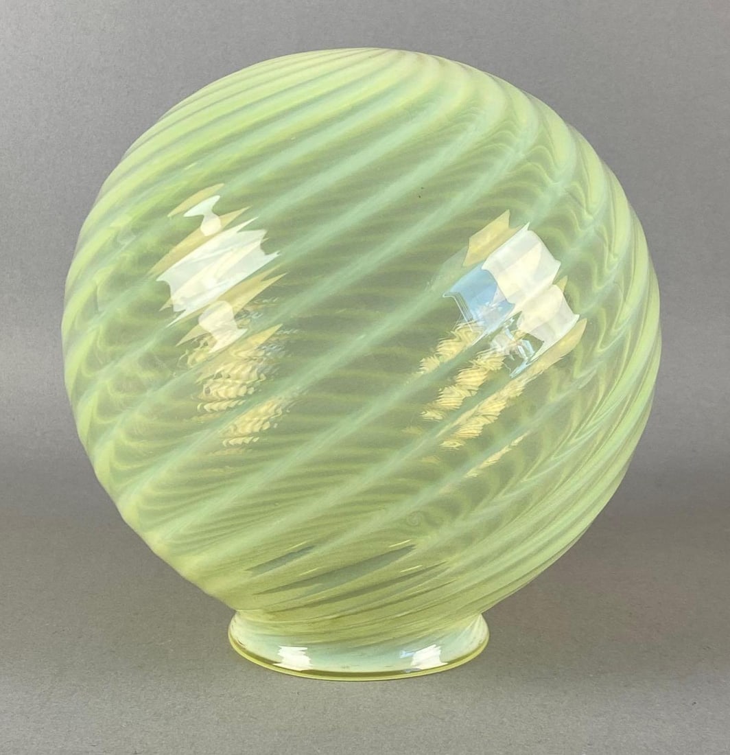 Antique Vaseline Swirl Art Glass Globe Lamp Shade (1 of 4)