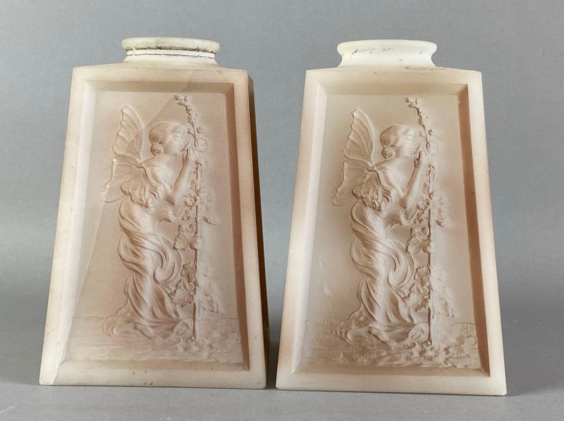 Group of 2 Opaque Art Nouveau Fairy Glass Lamp Shades (1 of 4)