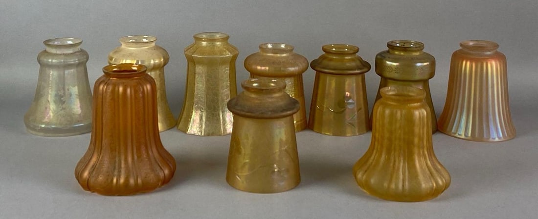 Group of 10 Antique Amber Glass Shades (1 of 3)