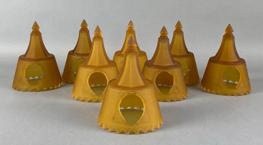 Group of 8 Antique Frosted Amber Wall Sconce Glass Lamp Shades (1 of 4)