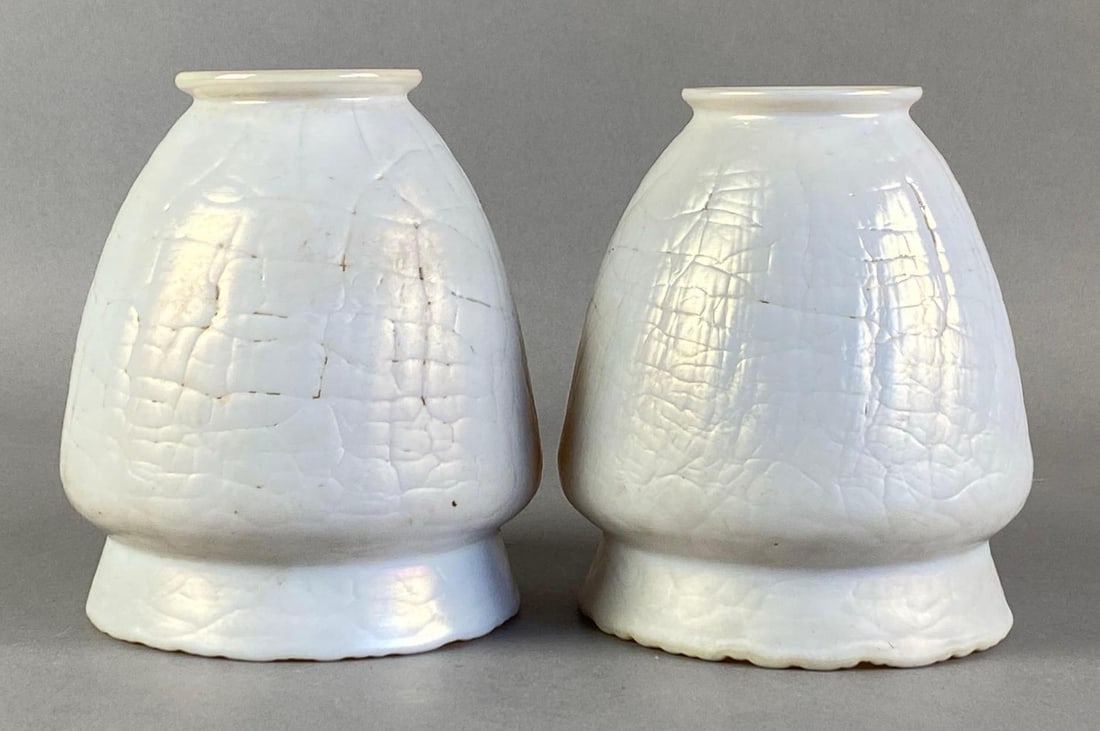 Pair of Antique Steuben Textured Lustre Art Glass Lamp Shades (1 of 4)