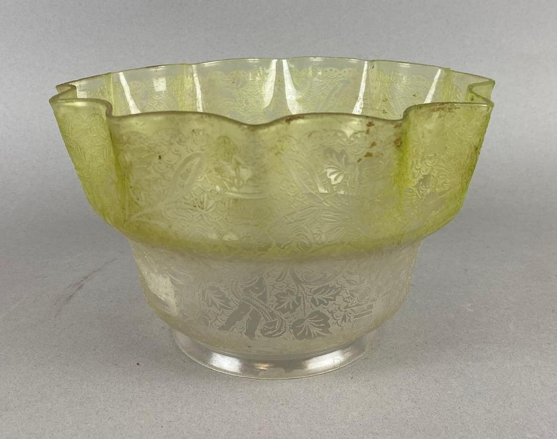 Antique Victorian Yellow Acid-Etched Glass Lamp Shade (1 of 3)