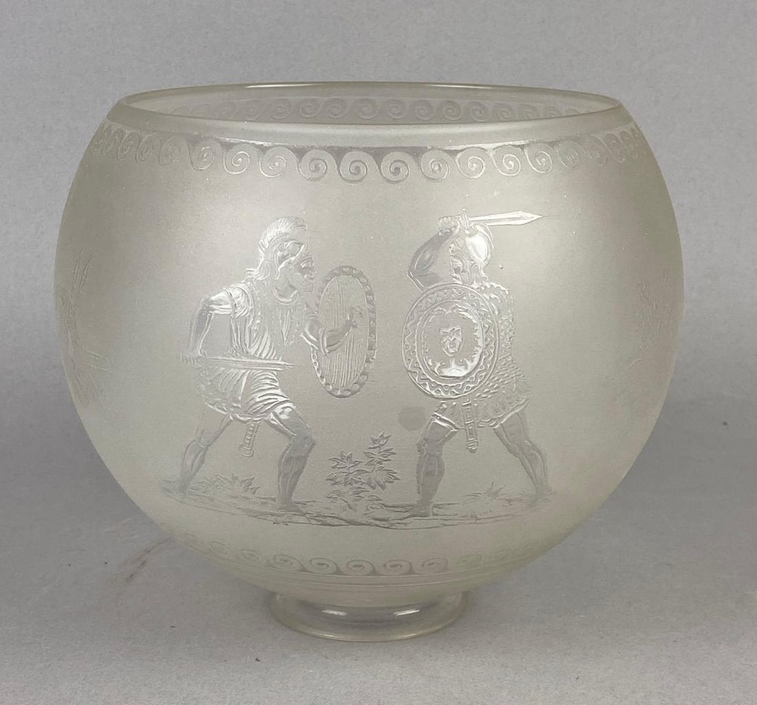 Antique Roman Gladiators Themed Acid-Etched Glass Globe Lamp Shade (1 of 5)