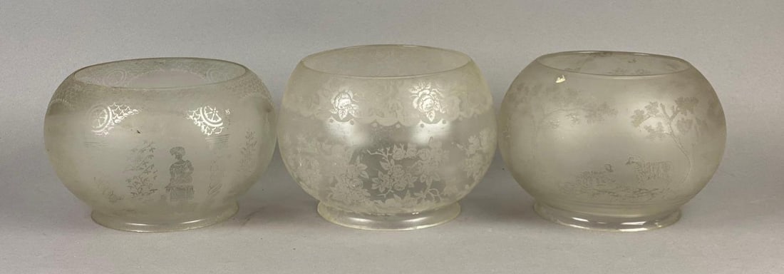 Group of 3 Antique Greek Themed Acid-Etched Glass Globe Lamp Shades and More (1 of 3)