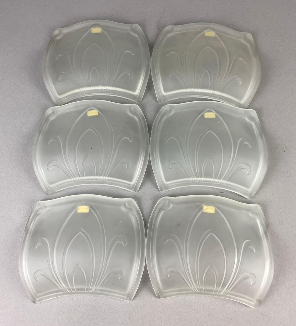 Group of 6 Antique Art Deco Froasted Glass Sconce Panels: One measure L 7 x W 5 inches