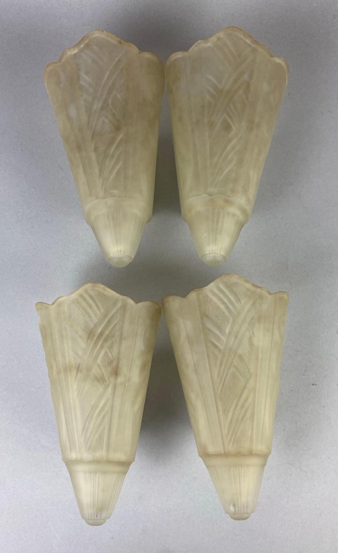 Group of 4 Antique Art Deco Froasted Glass Sconce Lamp Shades: One measures 7 inches tall.