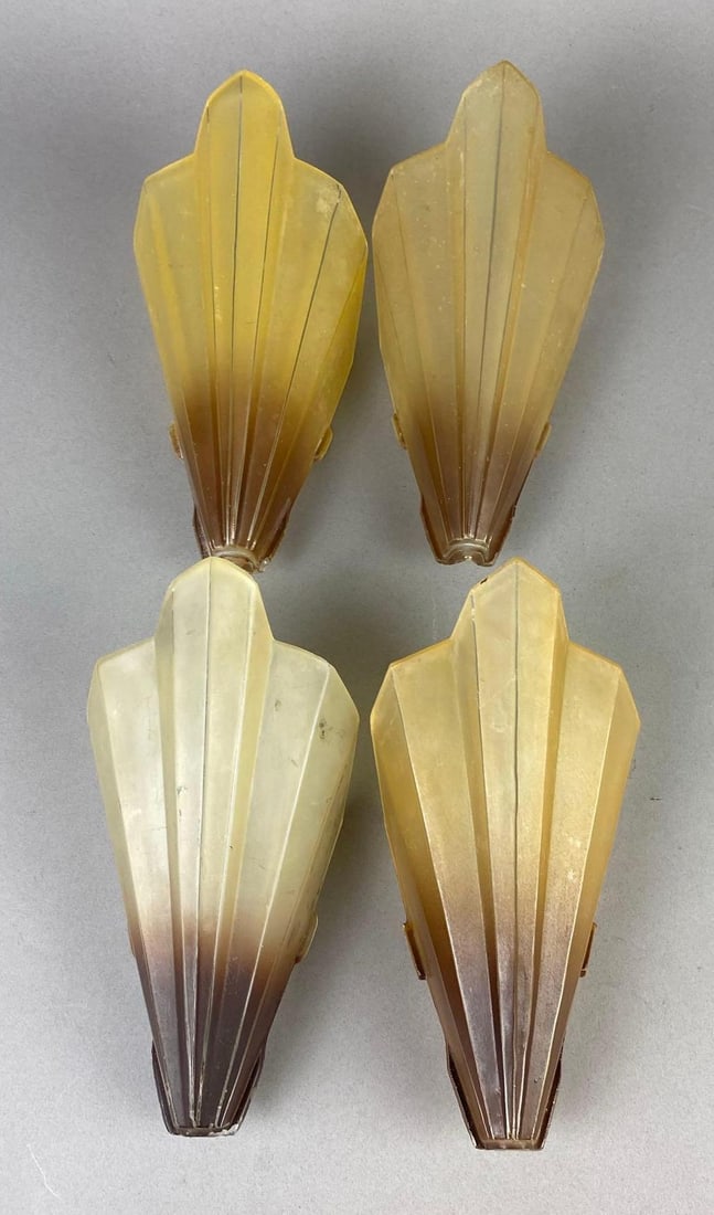 Group of 4 Antique 1930s Art Deco Soleure Slip Shades: One measure 7 inches tall.