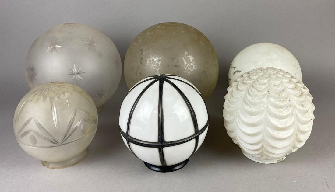 Group of 6 Etched Glass Globe Lamp Shades and More (1 of 3)