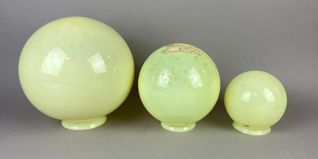 Group of 3 Antique 1920s Uranium Vaseline Glass Lamp Shades (1 of 2)