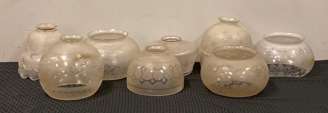 Group of 10 Antique Etched Floral Glass Lamp Shades (1 of 3)