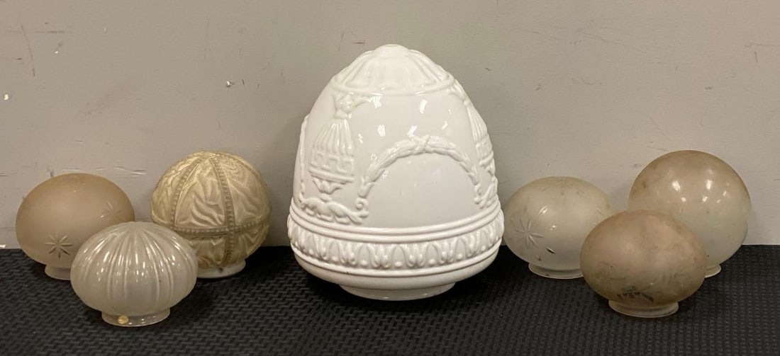 Group of 7 Antique Frosted Glass Globe Lamp Shades and More (1 of 3)