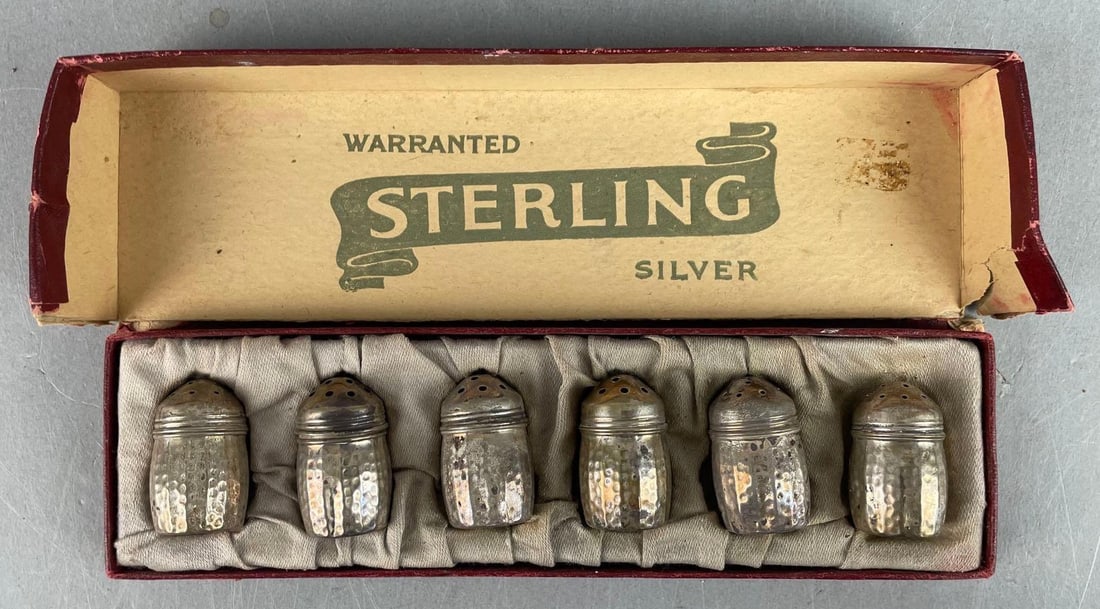Set of 6 Antique S.C.S. Co. Sterling Silver Salt Shakers (1 of 3)