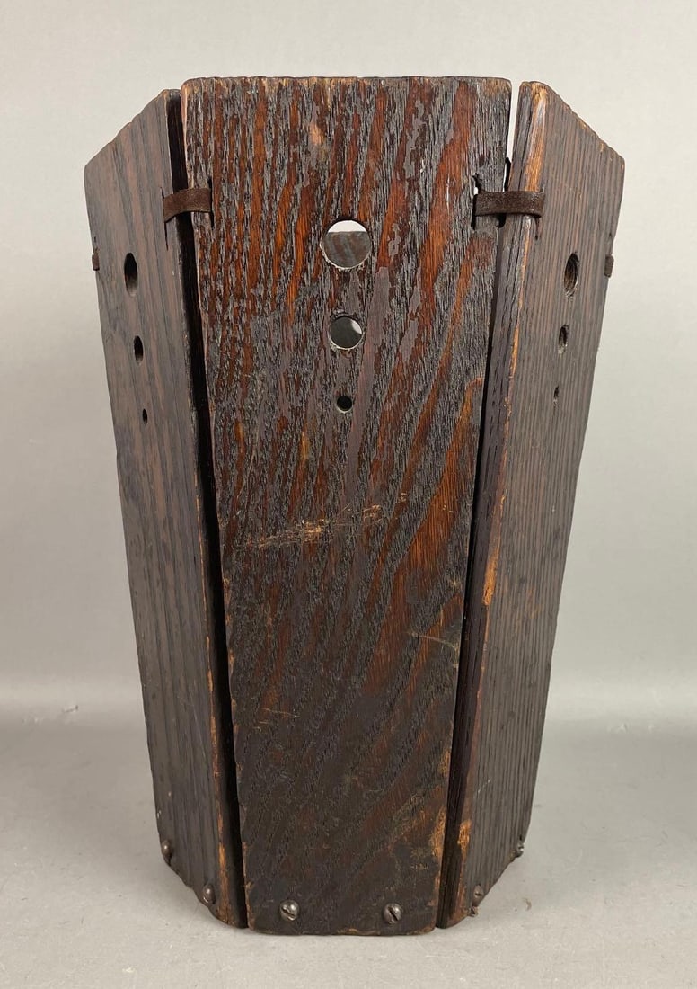 Vintage Arts and Crafts Oak Wastebasket / Umbrella Stand (1 of 4)