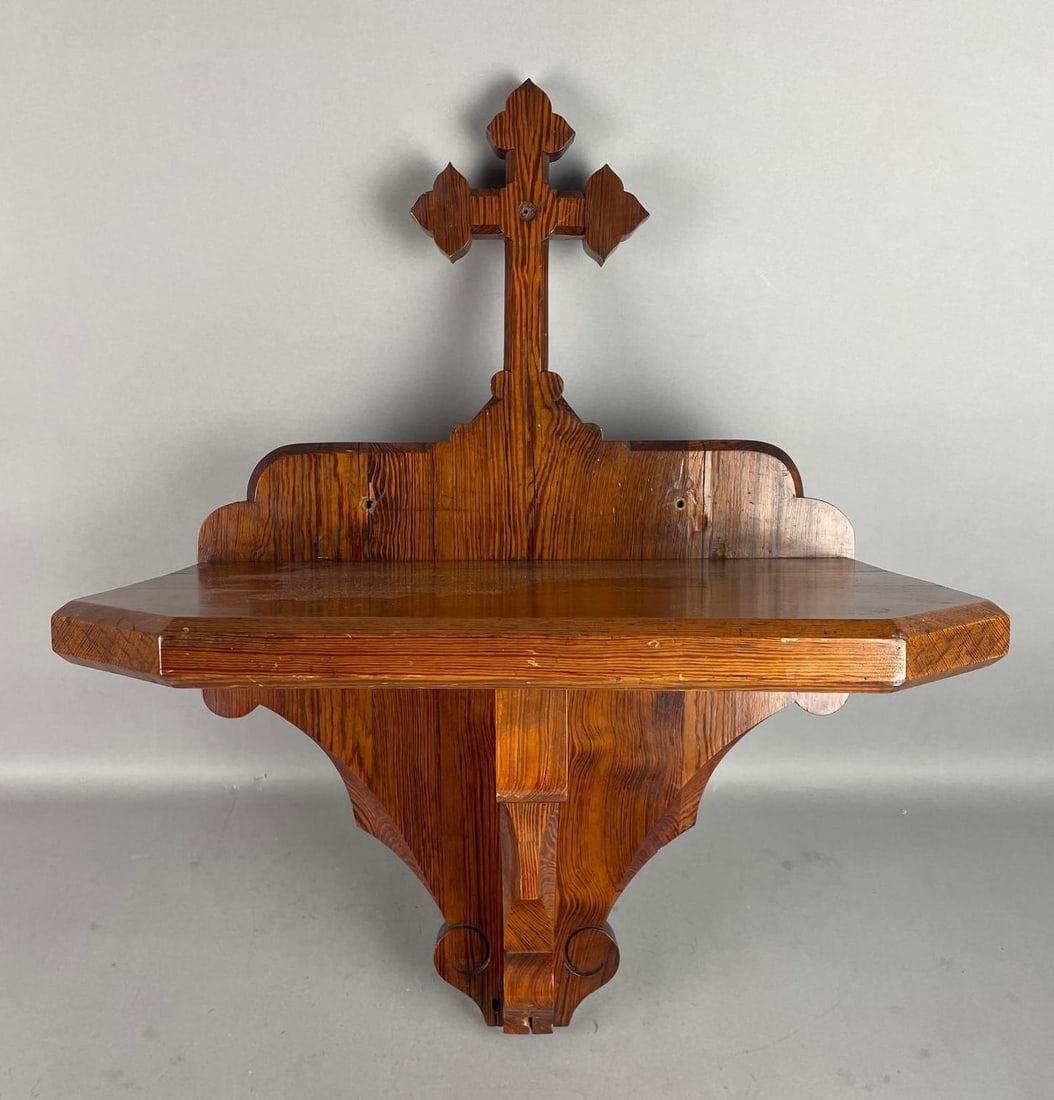 Antique R. Geissler Yellow Pine Religious Wall Altar (1 of 6)