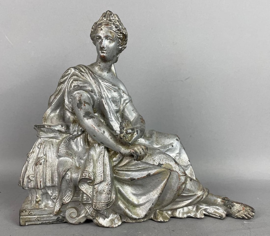 Antique Cast Spelter Seated Greek Woman Figurine (1 of 4)