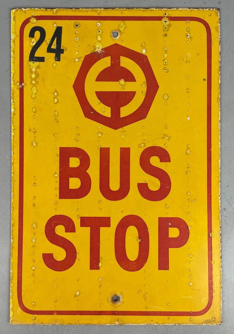 Vintage Metal Bus Stop Sign (1 of 2)