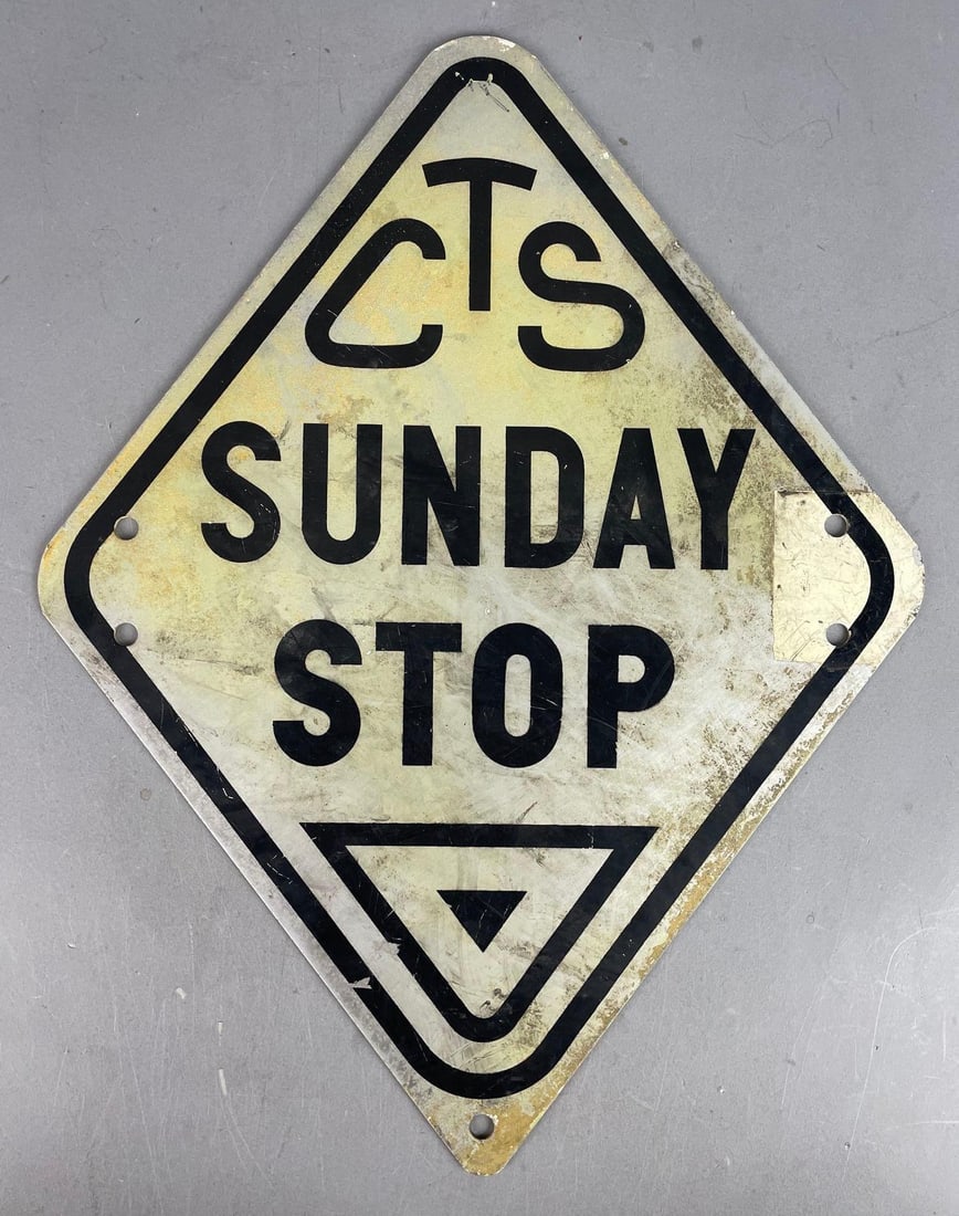 Vintage CTS Sunday Stop Double Sided Metal Sign (1 of 2)