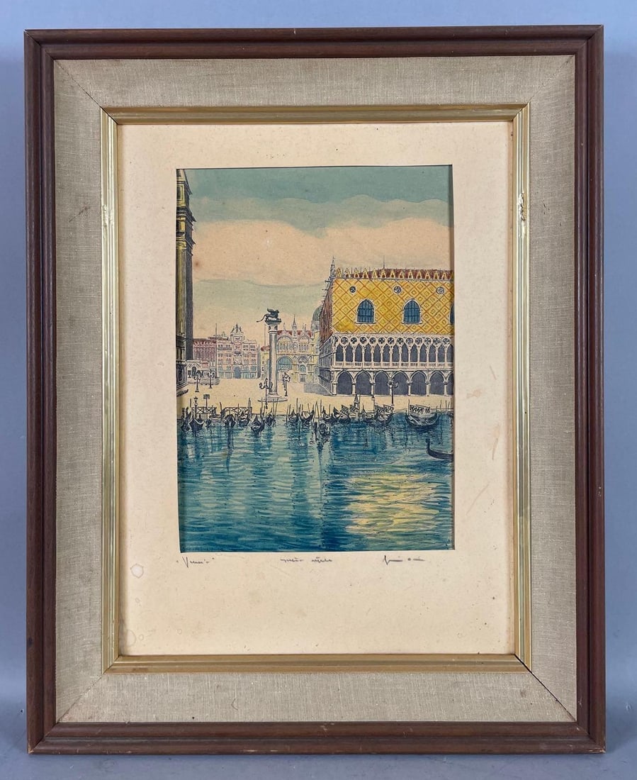 Vintage Bela Sziklay Signed Doges Palace Venice Hand Colored Etching (1 of 3)