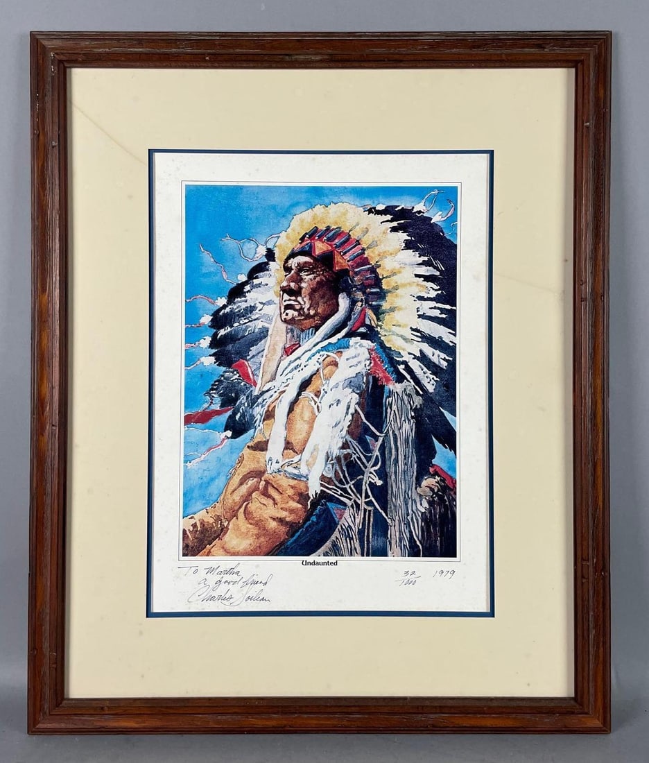 Signed and Numbered 1979 Charles Joulain Undaunted Native American Lithograph (1 of 4)