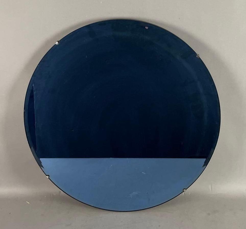 Vintage Hooker Glass and Paint Company Blue Tinted Round Wall Mirror